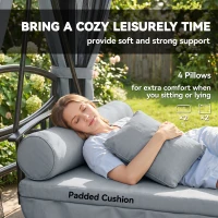 Outsunny 3 Seater Swing Chair 3-in-1 Convertible Garden Swing Seat Bed Gazebo Patio Bench Outdoor with Double Tier Canopy, Cushioned Seat, Mesh Sidewalls, Grey(m-8)
