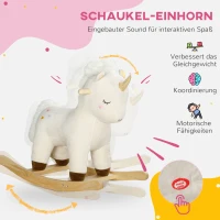 AIYAPLAY Schommelpaard in Eenhoornontwerp, met Geluidseffecten, Zachte Zitplaats, voor Kinderen van 2-4 Jaar, Wit(m-4)