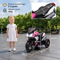 HOMCOM Kids Electric Motorcycle, 6V Ride on Motorcycle with 3 Wheels, LED Headlight, Music, Horn for Boys Girls 3-5 Y, Pink(m-3)