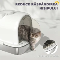 PawHut Litieră închisă pentru pisici L din oțel inoxidabil, cu mâner, lopățică și plic deodorant, anti-risipire, albă(m-5)
