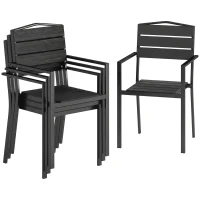 Outsunny Gartenstühle 4er Set Stapelbare Terrassenstühle mit Lamelldesign Armlehnen 52 x 51 x 90 cm Schwarz(m-12)