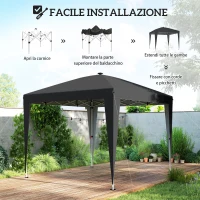 Outsunny Gazebo 3x3 m Pieghevole ad Altezza Regolabile con Luce Centrale e Telecomando, in Metallo e Poliestere, Nero(m-6)