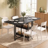 HOMCOM Mesa de Jantar Dobrável em Estilo Industrial, para até 4 Pessoas, Prateleiras Abertas, Versátil, Metal, Aglomerado, Preto(m-2)