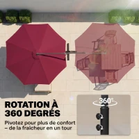 Outsunny Parasol déporté octogonal à manivelle inclinable manivelle avec Pied en Acier diamètre 3 m Rouge(m-6)