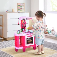 HOMCOM Cuisine pour Enfant Recettes Jeu d'imitation 38 Accessoires Inclus Sons et lumières polypropylène Rose(m-2)