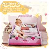 AIYAPLAY Cama Infantil 70x140 cm em Forma de Carro com Barreira de Proteção e Estrado para Crianças de 3-5 Anos Rosa(m-4)