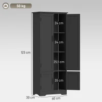 HOMCOM Buffet de cuisine armoire de cuisine contemporaine multi-rangements 2 placards 3 étagères 60 x 30 x 123 cm noir(m-3)