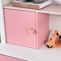 HOMCOM Estantería de Madera Infantil Librería para Niños con 4 Compartimentos 1 Puerta y 2 Cajones Extraíbles con Ruedas para Libros Juguetes 80x34x130 cm Rosa y Blanco(m-9)