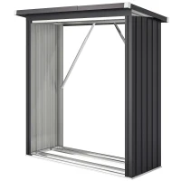 Outsunny Abri-bûches couvert support pour bois de chauffage plancher surélevé toit incliné, acier galvanisé 150x66,5x150cm gris(m-12)