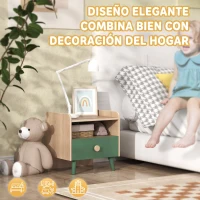 AIYAPLAY Mesita de Noche para Niños de 3 a 10 Años con Cajón y Bordes Redondeados para Dormitorio Roble y Verde(m-5)