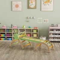 AIYAPLAY Triangle d'escalade enfants 8 en 1 avec rampe double face, arc d'escalade en bois avec toboggan & échelle, vert(m-9)