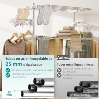 HOMCOM Étendoir à Linge 4 Niveaux, Sechoir a Linge avec 6 Roulettes, Pliable, Cadre en Acier Inoxydable et Ailes Latérales, pour Intérieur Extérieur, 142 x 55 x 172 cm, Blanc(m-5)