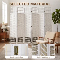 HOMCOM 6 Panel Folding Room Divider, Privacy Screen, Paravent Partition Separator for Living Room, Bedroom, White(m-5)