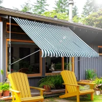 Outsunny Klemmarmmarkise mit Faltarm Höhenverstellbar Wetterbeständig 300 cm × 150 cm x 280 cm Grün+ weiß(m-3)