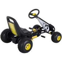 HOMCOM Vélo et véhicule pour enfants kart à pédales siège réglable frein manuel roues AR plastique acier noir jaune(m-4)
