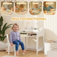 AIYAPLAY Kinder schrijftafelset met opbergruimte, open vakken, stoel, 3-8 jaar, hout(m-4)