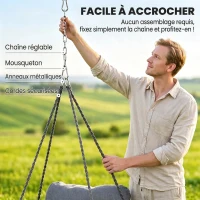 Outsunny Chaise suspendue avec grand coussin rembourré hamac fauteuil suspendu à franges kit de suspension 80 x 60 x 40 cm gris foncé(m-6)