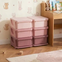 HOMCOM Organisateur de jouets pour enfants à 3 niveaux avec 6 tiroirs, boîtes de rangement en plastique, 75x37x56,5cm, rose(m-10)