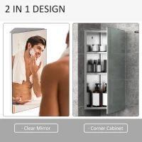 HOMCOM Stainless Steel Wall mounted Bathroom Corner Mirror Storage Cabinet Single Door 300mm (W)(m-5)