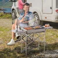 Outsunny Holzkohlegrill Grill BBQ Standgrill Holzkohle Kohlegrill Gartengrill, Edelstahl, Silber, 104 x 30 x 68 cm(m-2)