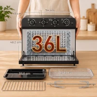 HOMCOM Heißluftfritteusen-Backofen mit Umluft und Drehspieß-Set, Temperaturregler, Timer, 1800 W(m-3)