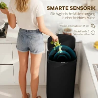 HOMCOM Sensor Mülleimer 55L Abfalleimer mit Soft-Close-Deckel aus Edelstahl, für Küche Fitnessstudio Büro, Schwarz(m-4)