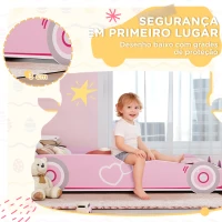AIYAPLAY Cama Infantil 70x140 cm em Forma de Carro com Barreira de Proteção e Estrado para Crianças de 3-5 Anos Rosa(m-5)