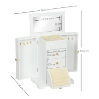 HOMCOM Caja Joyero de 4 Niveles con 2 Cajones Espejo Puertas Laterales con Ganchos para Pendientes Anillos Collares Blanco(m-3)
