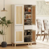 HOMCOM Buffet haut cuisine, armoire de cuisine avec 4 portes, 2 tiroirs et étagères réglables, 80x35x170cm, blanc et chêne(m-2)