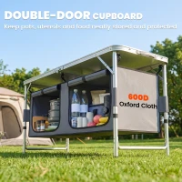 Outsunny 4ft Folding Camping Cupboard Kitchen, Height Adjustable Aluminium Camping Table with Storage, Lightweight Picnic Table for Outdoor Garden BBQ Party(m-6)