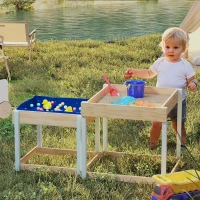 AIYAPLAY 2 PCS Wooden Outdoor Sand and Water Play Tables with Bottom Liner for Kids Aged 3-8 Years Old, Natural Wood Finish(m-2)