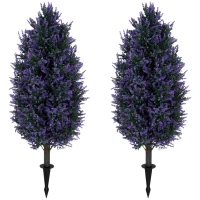 HOMCOM Set of 2 Artificial Lavender Flowers, Indoor Outdoor Fake Plants with Stakes, UV Resistant for Garden,  90 cm, Blue(m-1)