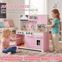 AIYAPLAY Cocina de Juguete de Madera con Accesorios de Acero Inoxidable Cafetera Máquina de Hielo Fregadero Fogones Rosa(m-15)