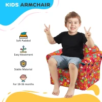 AIYAPLAY Kids Armchair with Dinosaur Design, Wooden Frame, for Bedroom, Playroom, Kids Room - Red(m-7)