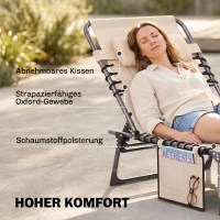 Outsunny Sonnenliege, Faltbare Gartenliege, Klappliege mit Kissen, 5-stufige Rückenlehne, Oxfordstoff, 188 x 57 x 30 cm, Beige(m-5)