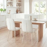 HOMCOM Sillas de comedor 2 unidades, sillas de cocina acolchadas con efecto lino y patas ligeras, crema(m-5)