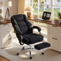 HOMCOM Office Chair with 6-point Vibration Massage and Heat, Fabric Desk Chair with Footrest, High Back, Black(m-9)