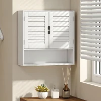 HOMCOM Armario mural de baño con puerta de lamas, estante ajustable y compartimento abierto, 60x20x60cm, blanco(m-2)