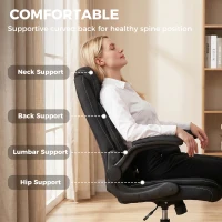 HOMCOM Linen-Look Computer Desk Chair, Executive Office Chair with Flip-Up Armrests and Thick Cushion, Black(m-4)