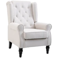 HOMCOM Sillón de Salón con Reposacabezas y Patas de Madera Butaca Carga 160 kg para Dormitorio Oficina Sala de Estar Crema(m-11)