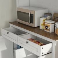 HOMCOM bufetieră înaltă de bucătărie cu 4 dulapuri, 2 sertare și blat central, 100x40x180 cm, alb(m-8)