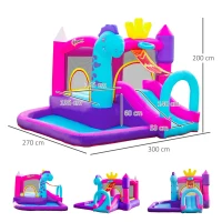 Outsunny Castello Gonfiabile per Bambini 3-8 Anni con Scivolo, Piscina e Trampolino, 3x2.7x2m(m-3)