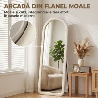 HOMCOM Oglindă  de Podea 160x60 cm, cu Arcadă, Ramă din Flanelă, Alb Crem(m-4)