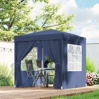 Outsunny Gazebo Pieghevole Pop Up 2x2 m con 4 Pareti Rimovibili in Poliestere e Acciaio, Blu(m-10)