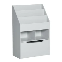 HOMCOM Estante de Madeira para Brinquedos com 3 Compartimentos 2 Prateleiras e Gaveta Móvel com 4 Rodas 60x29,9x90cm Cinza(m-11)