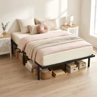 HOMCOM 4ft6 Double Bed Frame with Underbed Storage, Metal Platform Bed Frame with Steel Slat Support, No Box Spring Needed(m-14)