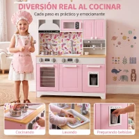 AIYAPLAY Cocina de Juguete de Madera con Accesorios de Acero Inoxidable Cafetera Máquina de Hielo Fregadero Fogones Rosa(m-12)