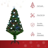 HOMCOM 4FT Prelit Artificial Christmas Tree Fibre Optic Star LED Light Holiday Home Xmas Decoration with LED Light for Indoor Party, Green(m-4)