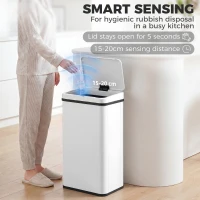 HOMCOM 50L Sensor Bin with Soft-Close Lid, Stainless Steel Automatic Touchless Motion Sensor Kitchen Bin, White(m-4)