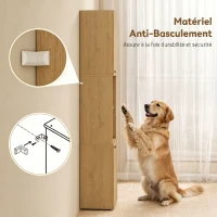 HOMCOM Armoire salle de bain haute, meuble de rangement colonne 6 niveaux 2 portes et étagères réglables, 40x31x182cm, chêne(m-6)